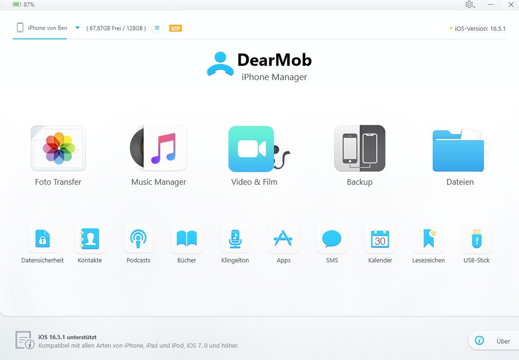 Screenshot aus DearMob iPhone Manager – Kostenlose Vollversion für 1 Jahr 