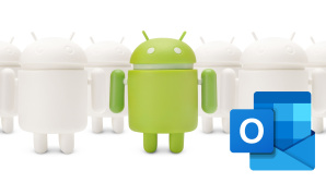 Das Maskottchen von Android und das Logo von Outlook © iStock.com/juniorbeep, Microsoft