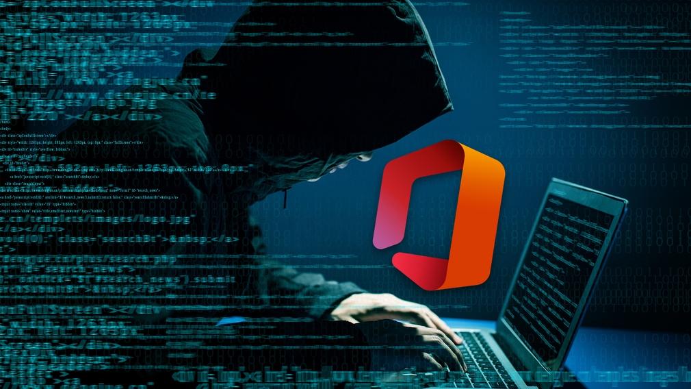 Hacker im Einsatz und Office-Logo