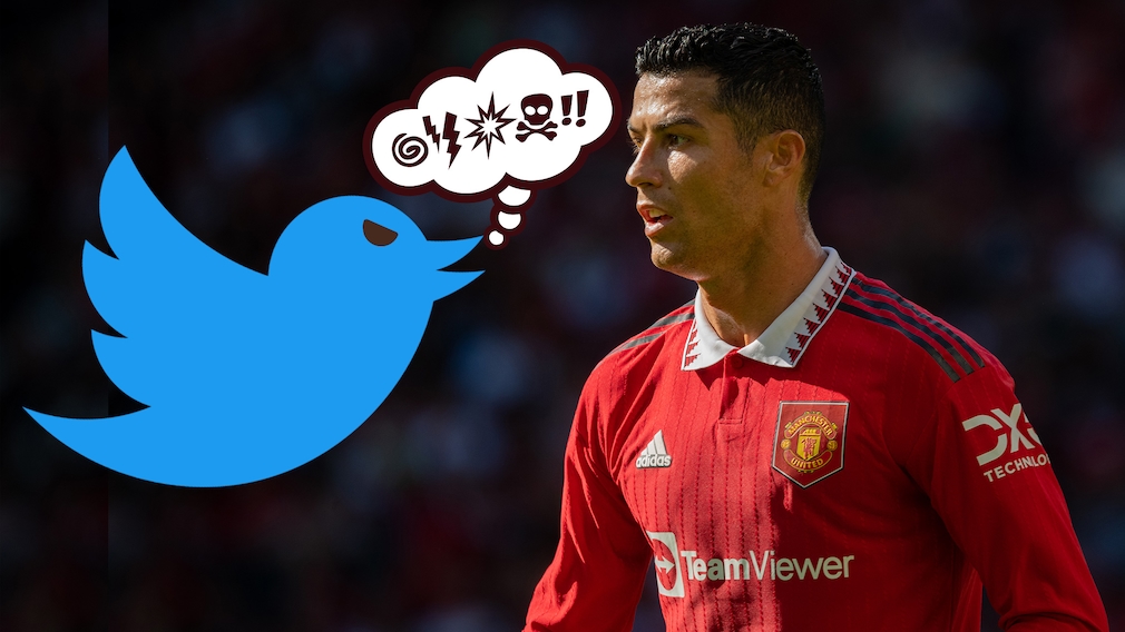 Cristiano Ronaldo und Twitter-Logo mit Sprechblase