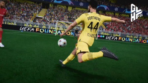 Ein Dortmund-Spieler holt in FIFA 23 zum Schuss aus. © EA Sports