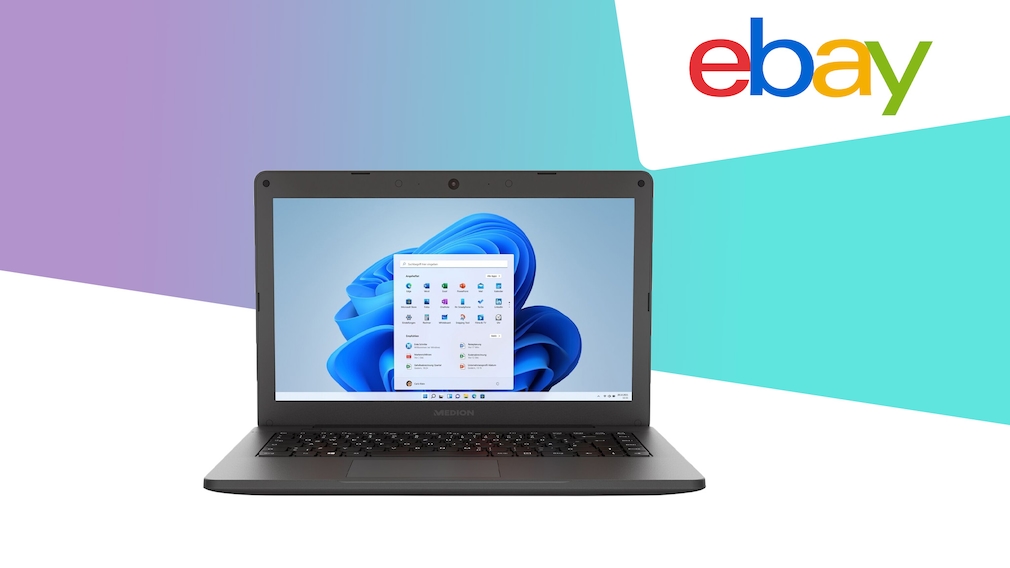 Notebook Medion Akoya E14410 neben Ebay-Logo