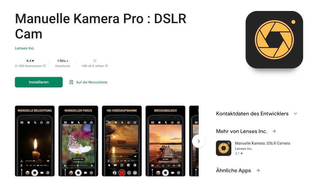 Manuelle Kamera Pro: DSLR Cam im Play Store