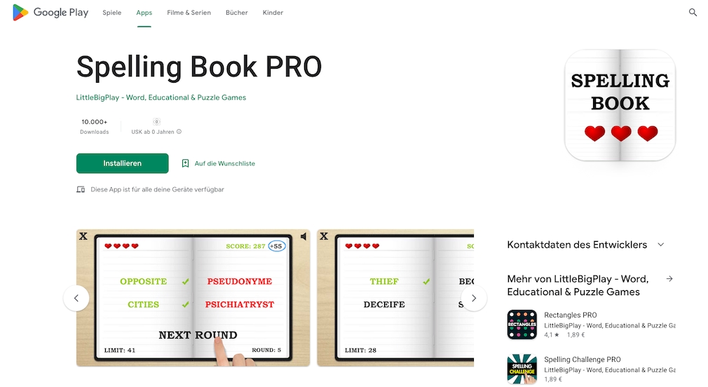 Spelling Book PRO im PlayStore
