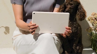 Eine Person hält das Google Pixel Tablet in den Händen