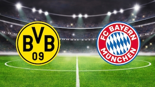 Borussia Dortmund gegen Bayern München: Logos auf dem Rasen