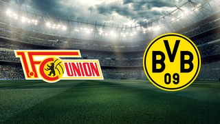 1. FC Union Berlin  Borussia Dortmund – Wappen im leeren Stadion