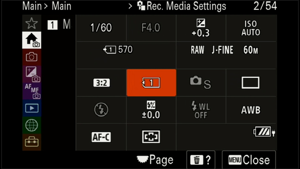 Menu des paramètres de l'appareil photo Sony Alpha 7R V