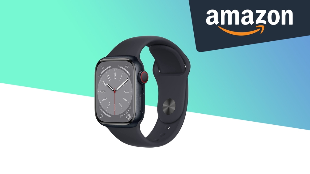 Apple Watch Series 8 neben Amazon-Logo