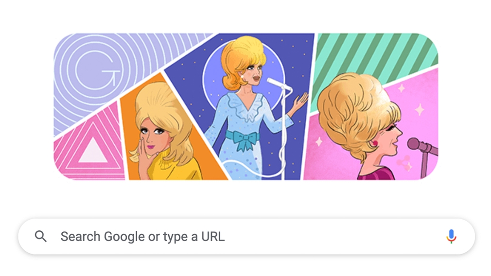 Zeichnungen von Dusty Springfield über der Google-Suchleiste