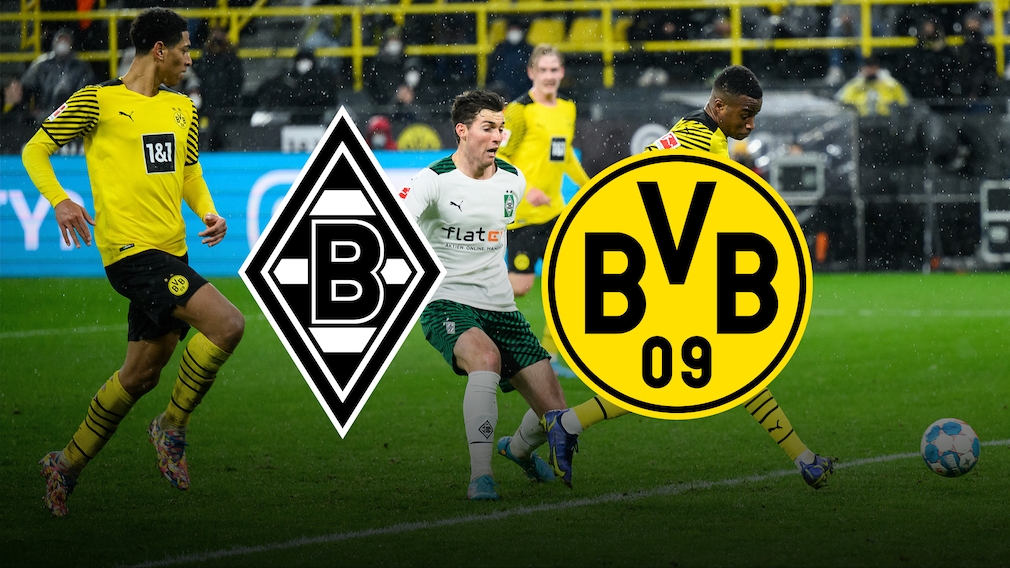 Gladbach gegen Dortmund - Wappen und Spieler