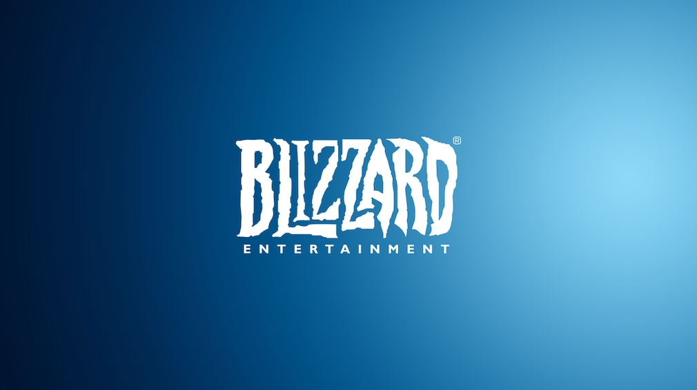 Logo von Blizzard Entertainment vor blauem Hintergrund.