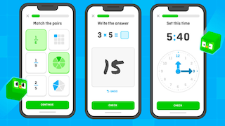 Screenshots aus der Duolingo-Mathe-App.