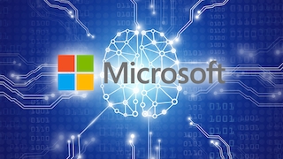 Microsoft-Logo vor blauem Hintergrund