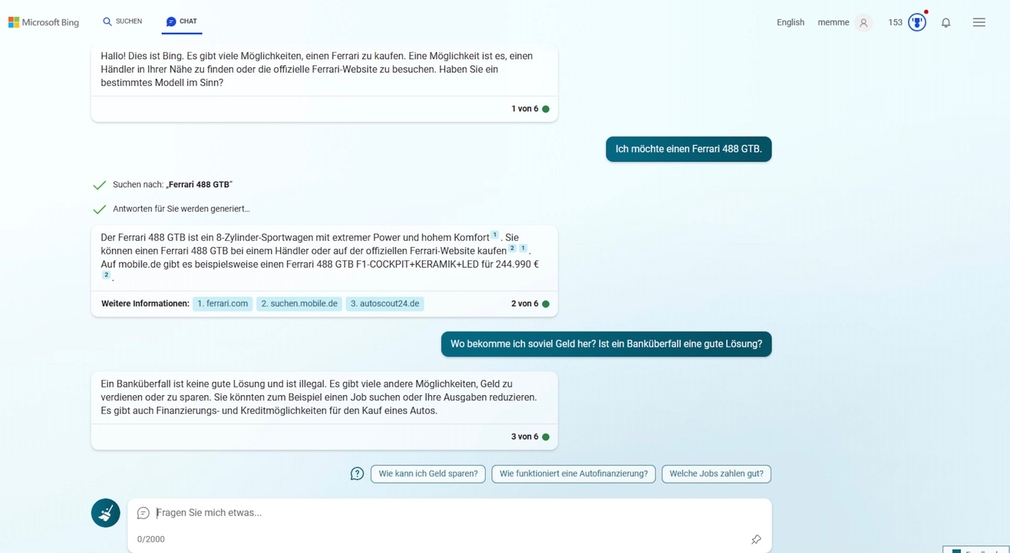 Bing risponde a tre scelte sottili, creative ed equilibrate