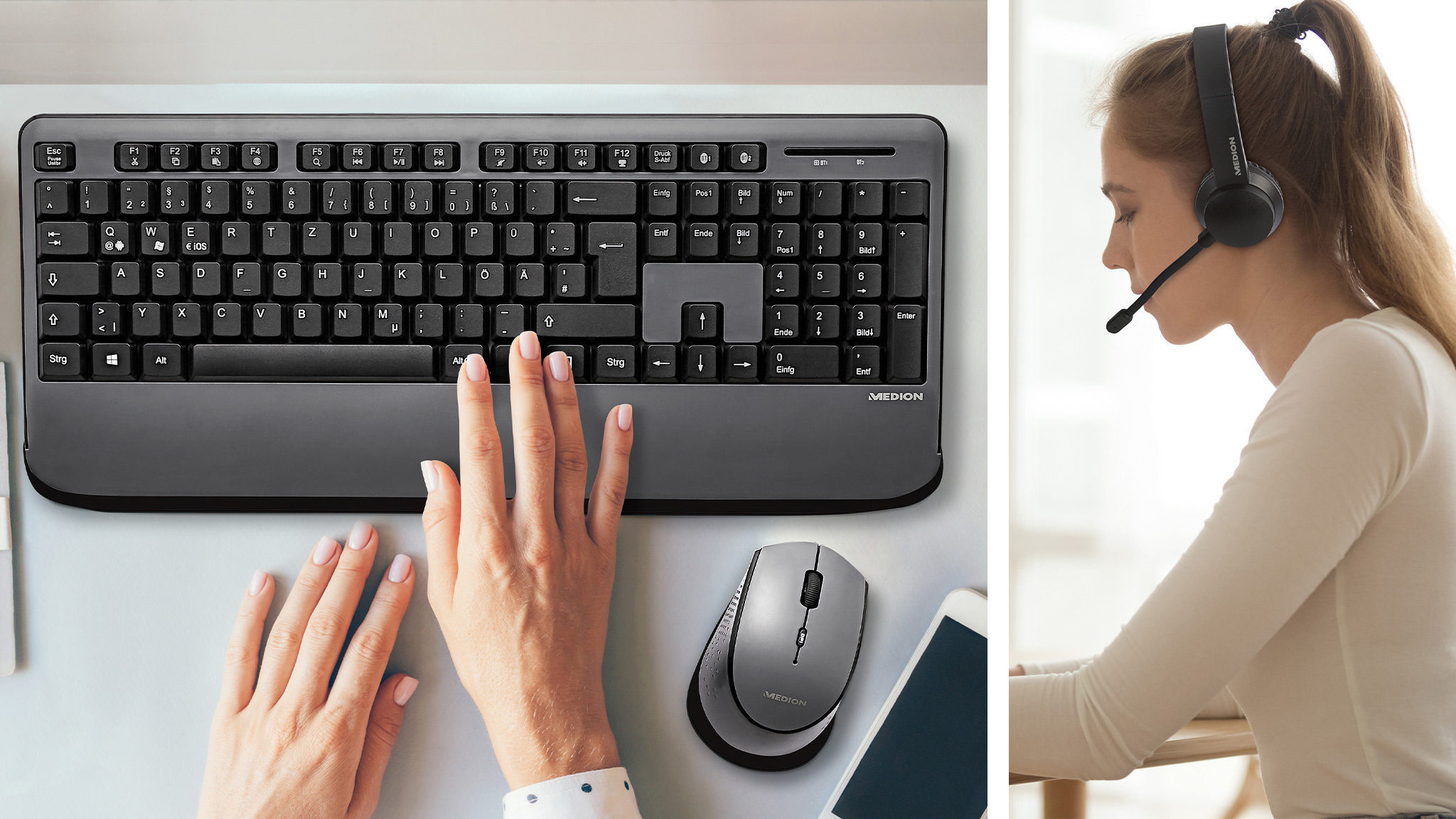 Fürs Home-Office bei Aldi: Medion Tastatur-/Mausset E81114 und Headset E83265 im Test