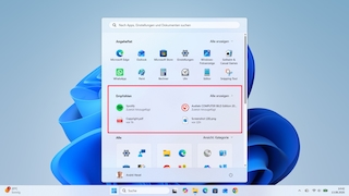 Screenshot des geöffneten Startmenüs von Windows 11 vor dem blauen Standardhintergrund. Oben befindet sich ein Suchfeld mit dem Text „Nach Apps, Einstellungen und Dokumenten suchen“. Im Bereich „Angeheftet“ sind mehrere App-Symbole angeordnet, darunter Microsoft Edge, Outlook, Microsoft Store, Einstellungen, Windows-Fotoanzeige, WhatsApp, Paint, Rechner, Uhr, Editor und Snipping Tool. Der Bereich „Empfohlen“ ist durch einen roten Rahmen hervorgehoben. Dort werden zuletzt hinzugefügte oder zuletzt verwendete Elemente angezeigt, darunter Spotify, eine PDF-Datei mit dem Namen „Copyright.pdf“, „Audials COMPUTER BILD Edition 20...“ sowie „Screenshot (28).png“. Neben den Einträgen stehen Zeitangaben wie „Zuletzt hinzugefügt“, „vor 1h“ oder „vor 22h“. Im unteren Bereich des Startmenüs ist der angemeldete Benutzer „André Hesel“ sichtbar. Rechts daneben befindet sich die Ein/Aus-Schaltfläche. Unten auf dem Desktop sind die Taskleiste mit mehreren Programmsymbolen sowie rechts die Uhrzeit 14:42 und das Datum 13.08.2026 zu sehen. Links unten zeigt ein Wetter-Widget „25 °C“ und „Sonnig“ an.