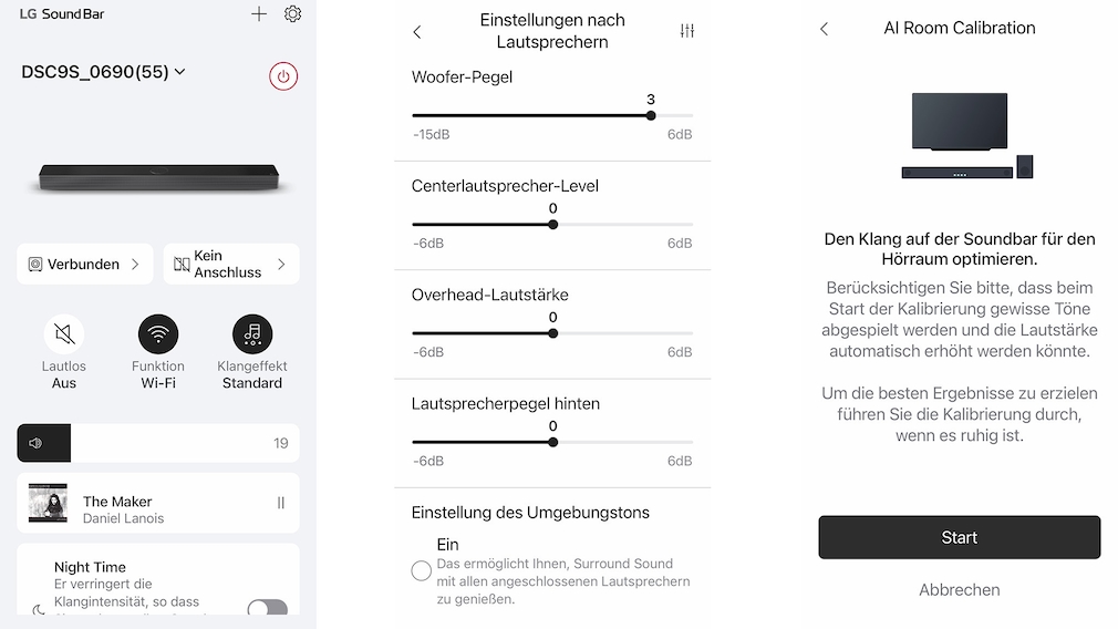 Die LG Soundbar App ermöglicht zusätzliche Einstellungen inklusive autmatischem Klang-Tuning.