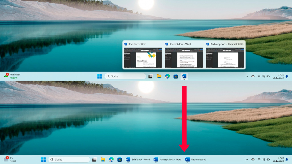 Windows 11: Schaltflächen in der Taskleiste nicht gruppieren
