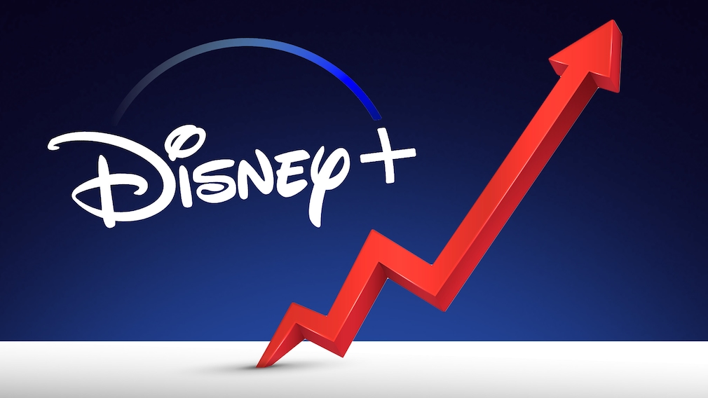 DisneyPlus-Logo und nach oben zeigender Pfeil 