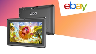 Schwarzes XGODY-Tablet neben Ebay-Logo