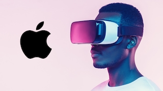 Das Apple-Logo und eine VR-Brille