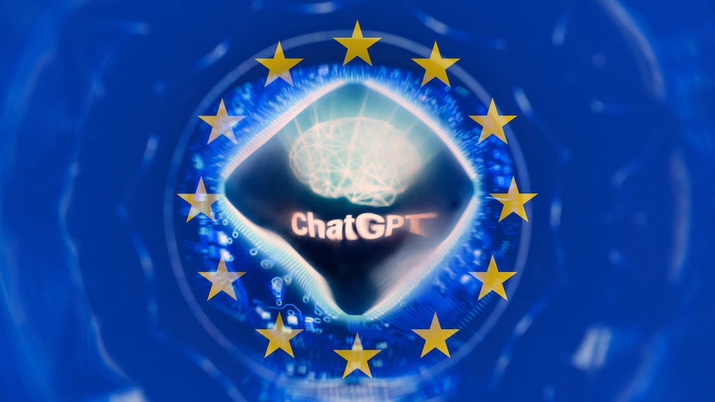 EU-Fluge rund zum ChatGPT-Logo.