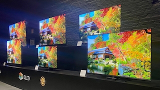 Panasonic Fernseher 2023 im Überblick: Im Bild die vier OLED-Modellreihen, oben in der Mitte das Flaggschiff MZW2004, unten rechts der MZ800E mit Google TV.