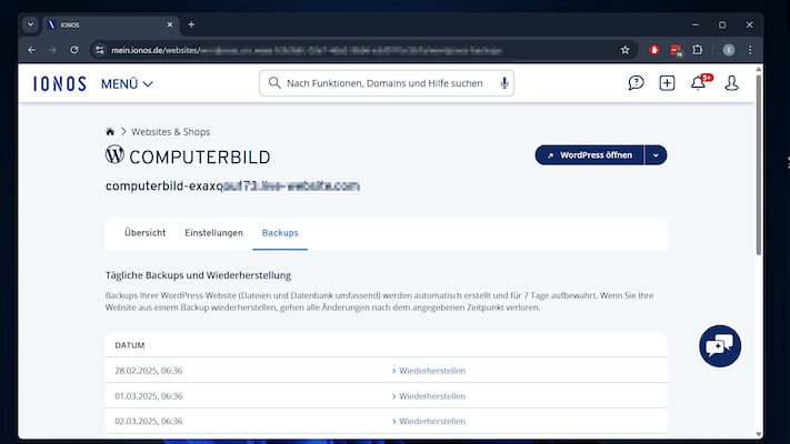 IONOS WordPress Hosting: Einfache Wiederherstellung von Daten aus den täglichen Backups.