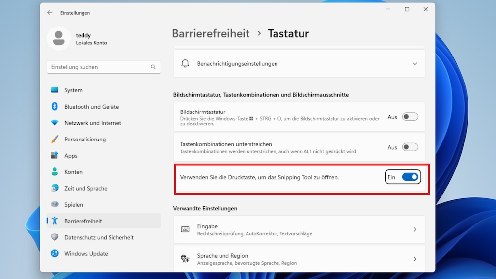 Windows 11 Snipping Tool deaktivieren DruckTaste freigeben