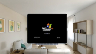 Ein Screenshot aus dem Simulator für die Apple Vision Pro zeigt den Lade-Bildschirm von Windows XP.