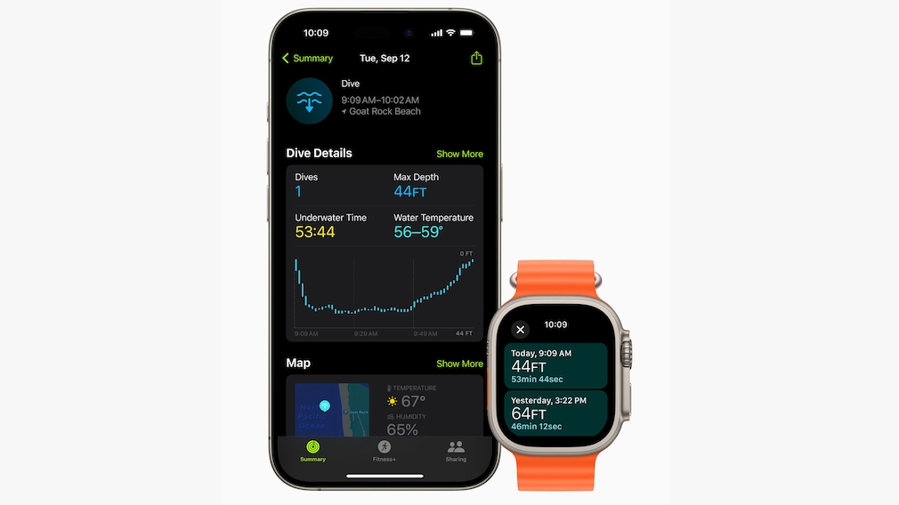 Tiefe-App Apple Watch Ultra 2 und iPhone 