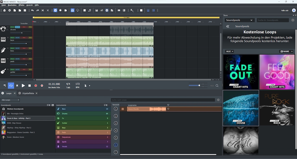 Screenshot aus Magix Music Maker mit kostenlosen Soundpaketen