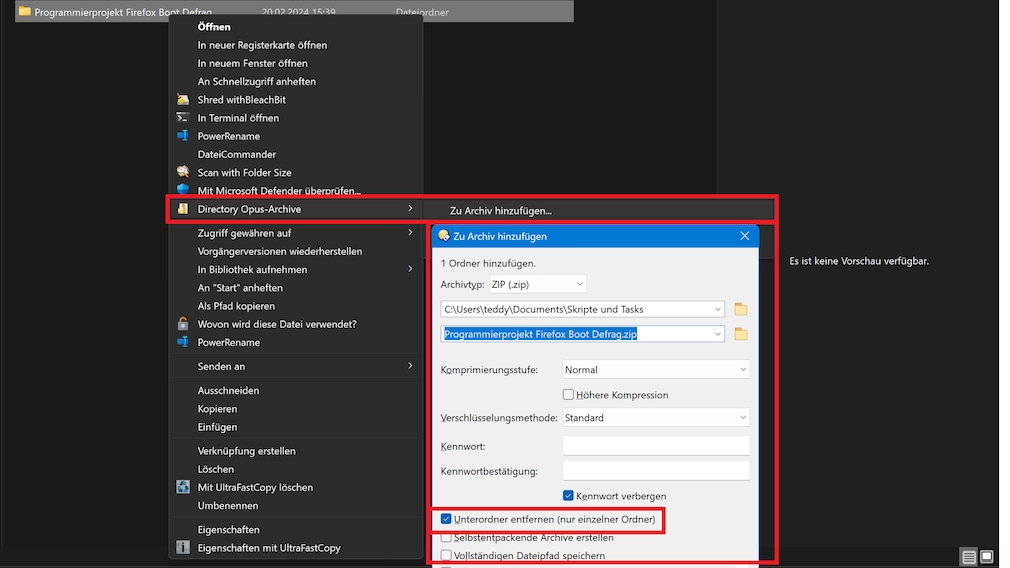 Windows: Unterordner auflösen – Dateien in eine Ebene verfrachten Mit Directory Opus verfrachten Sie zu verkleinernde Dateien in ZIP-Archive. Letztere sind quasi selbst Ordner. Wollen Sie ein Dateien-übergeordnetes Verzeichnis beim Zippen nicht mitnehmen, brauchen Sie das nicht zu tun. Windows: Unterordner auflösen – Dateien in eine Ebene verfrachten Mit Directory Opus verfrachten Sie zu verkleinernde Dateien in ZIP-Archive. Letztere sind quasi selbst Ordner. Wollen Sie ein Dateien-übergeordnetes Verzeichnis beim Zippen nicht mitnehmen, brauchen Sie das nicht zu tun.