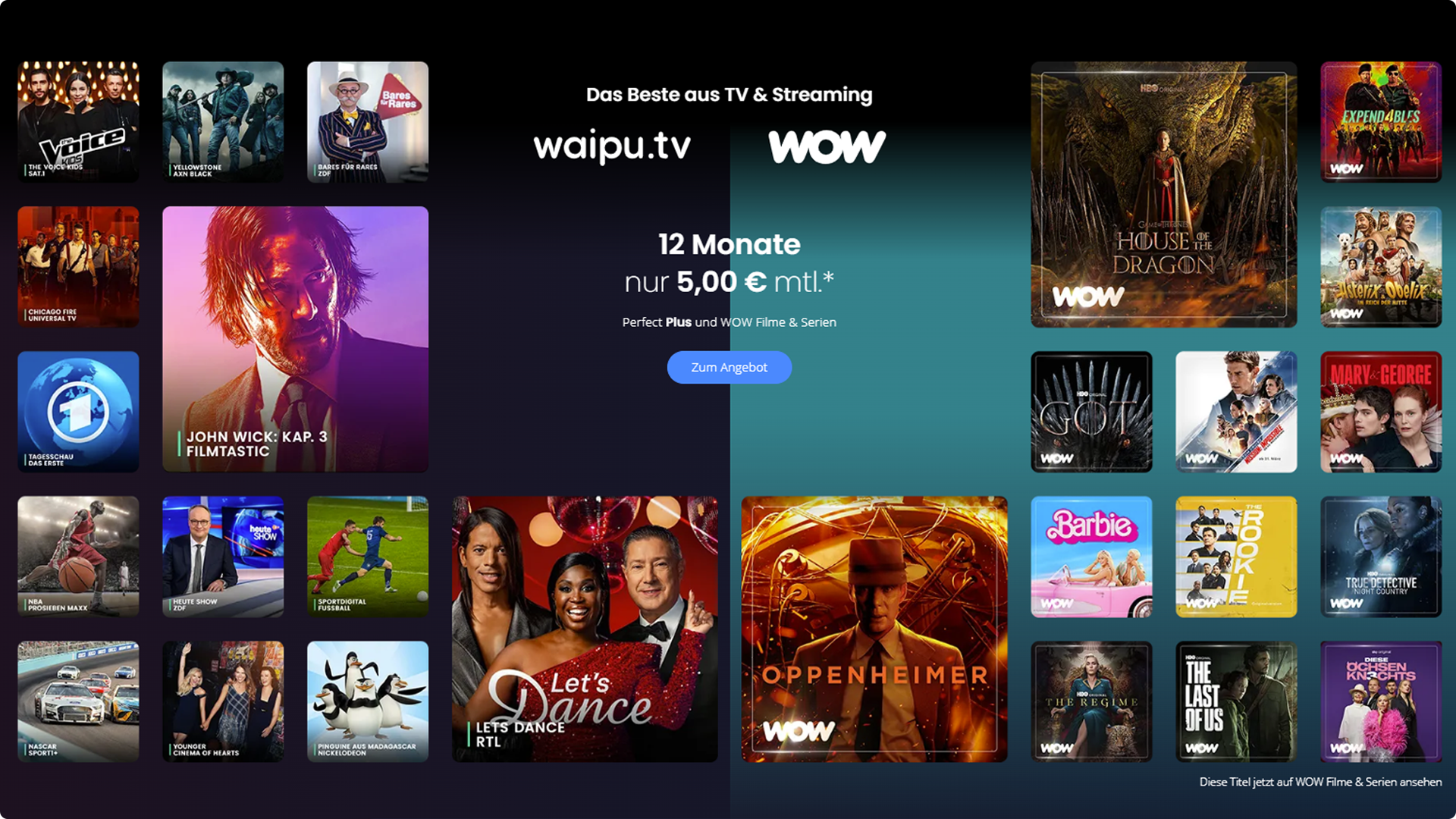 Waipu.tv und WOW Filme Serien für nur 5 Euro im Monat