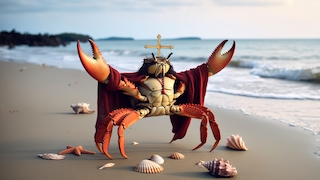 Ein KI-generiertes Bild von einer Krabbe, die wie Jesus aussieht