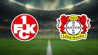 Logos von Kaiserslauter und Leverkusen auf Stadionhintergrund