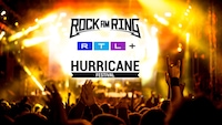 Logos von RTL+, Hurricane und Rock am Ring auf einem Bühnenhintergrund