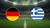 Deutschland und Griechenland Flaggen auf Stadionhintergrund