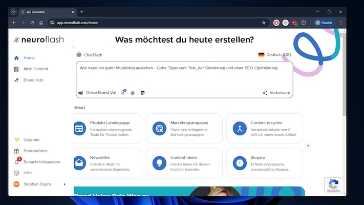 Mit Neuroflash erstellen Sie Newsletter, Blogbeiträge, Social-Media Content und vieles mehr.