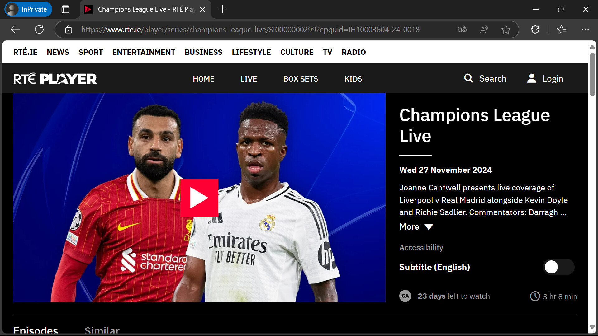Rte champions league live discount