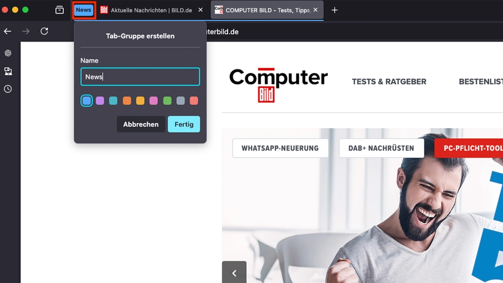 Screenshot Tab groups in Firefox