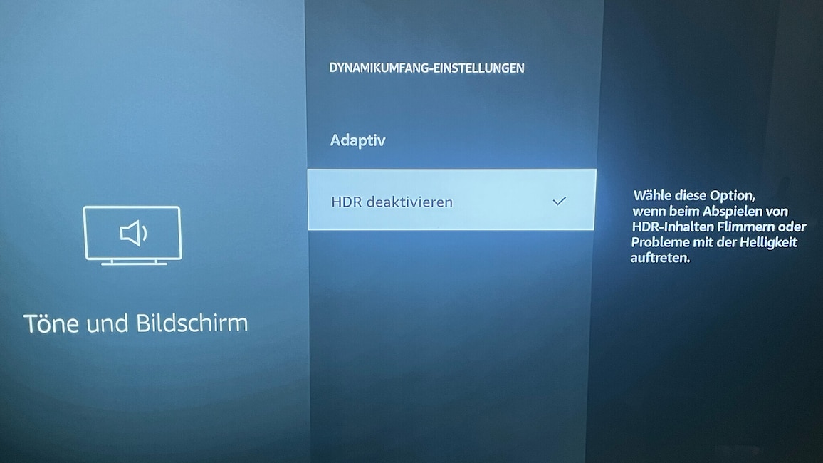 HDR-Einstellungen mit der Option Ausschalten auf dem Amazon FIre TV