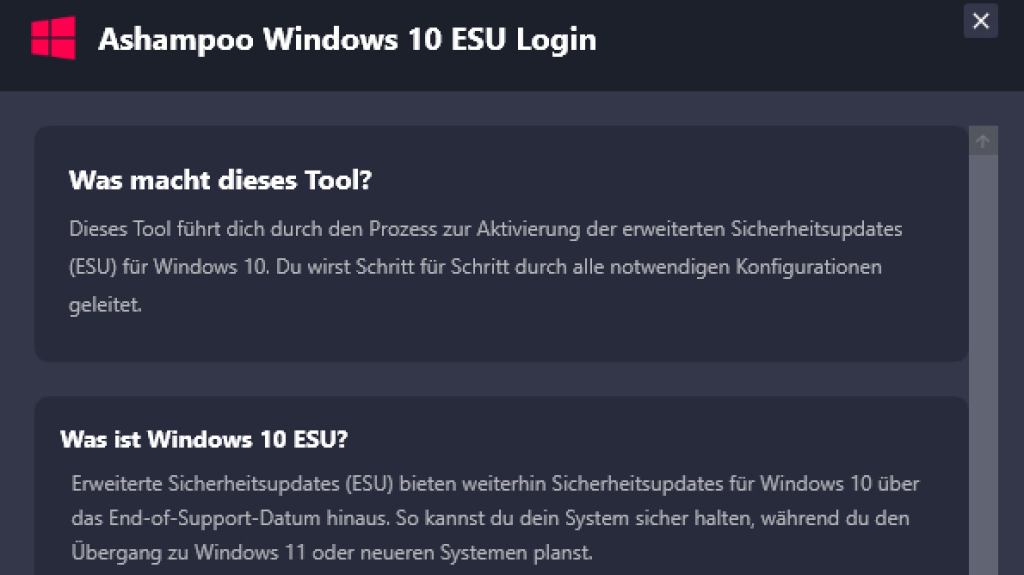 Ashampoo Windows 10 ESU Login