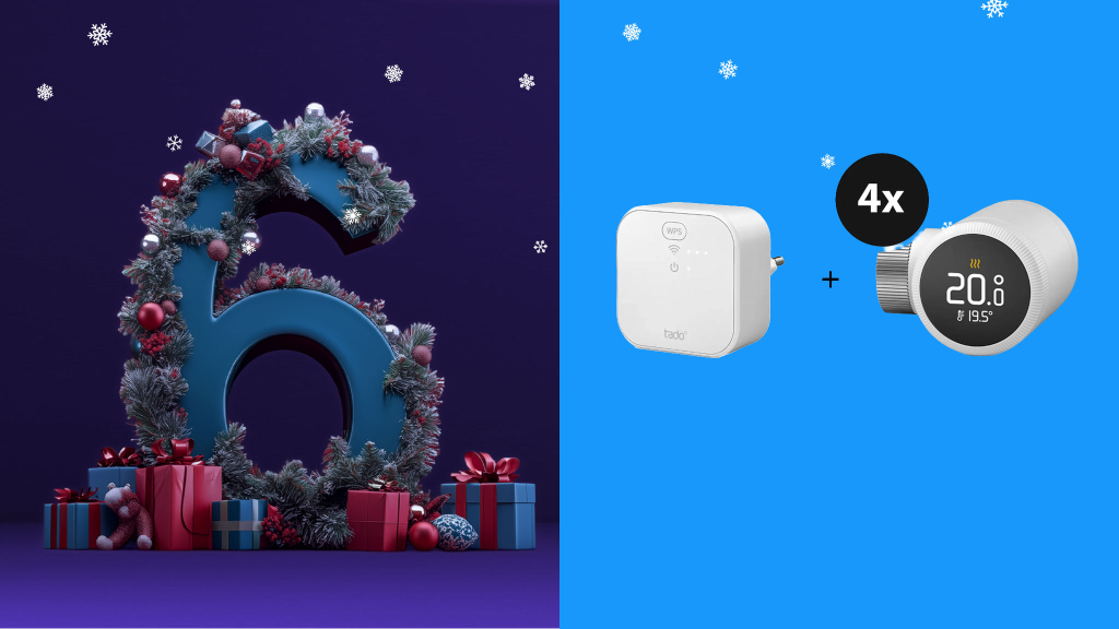 Adventskalender Tür 6: Gewinnen Sie ein tado° X Starter Kit Smartes Heizkörper-Thermostat 4er-Set mit Bridge