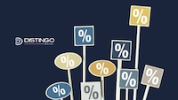 Logo von Distingo und diverse Preisschilder mit Prozentzeichen darauf