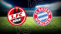 Logos von Köln und München auf Stadionhintergrund