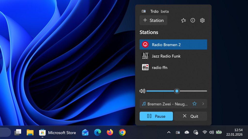 Unter Windows Radio hören mit Trdo