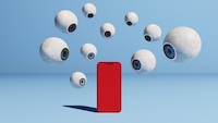 Augen schauen ein Smartphone an