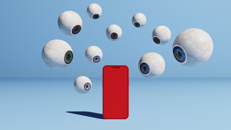 Augen schauen ein Smartphone an